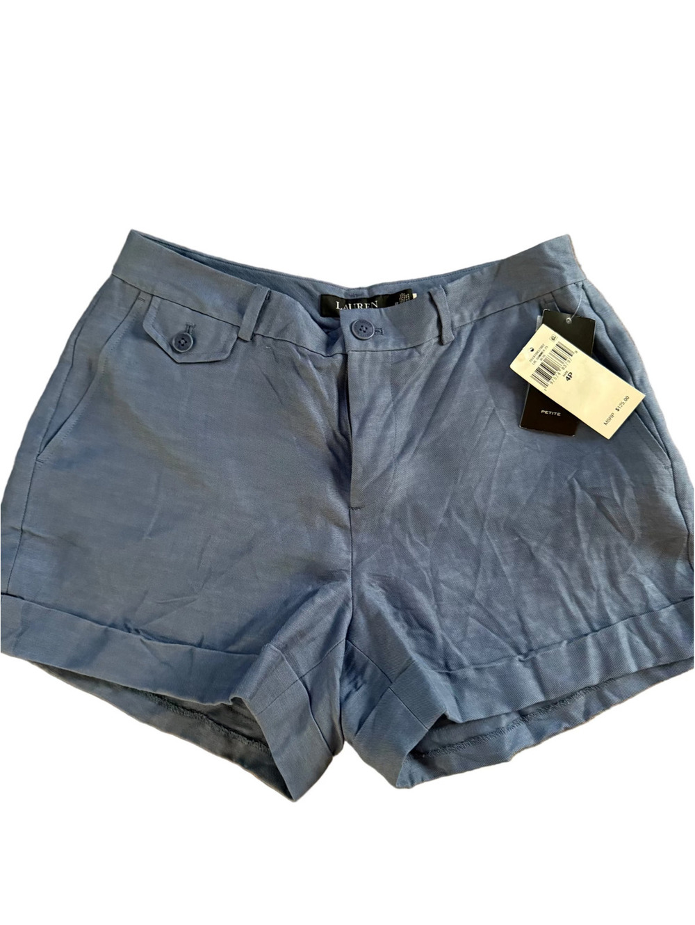 Lauren Ralph Lauren Petite Blue Tailored Cuffed Shorts NWT Size 4P